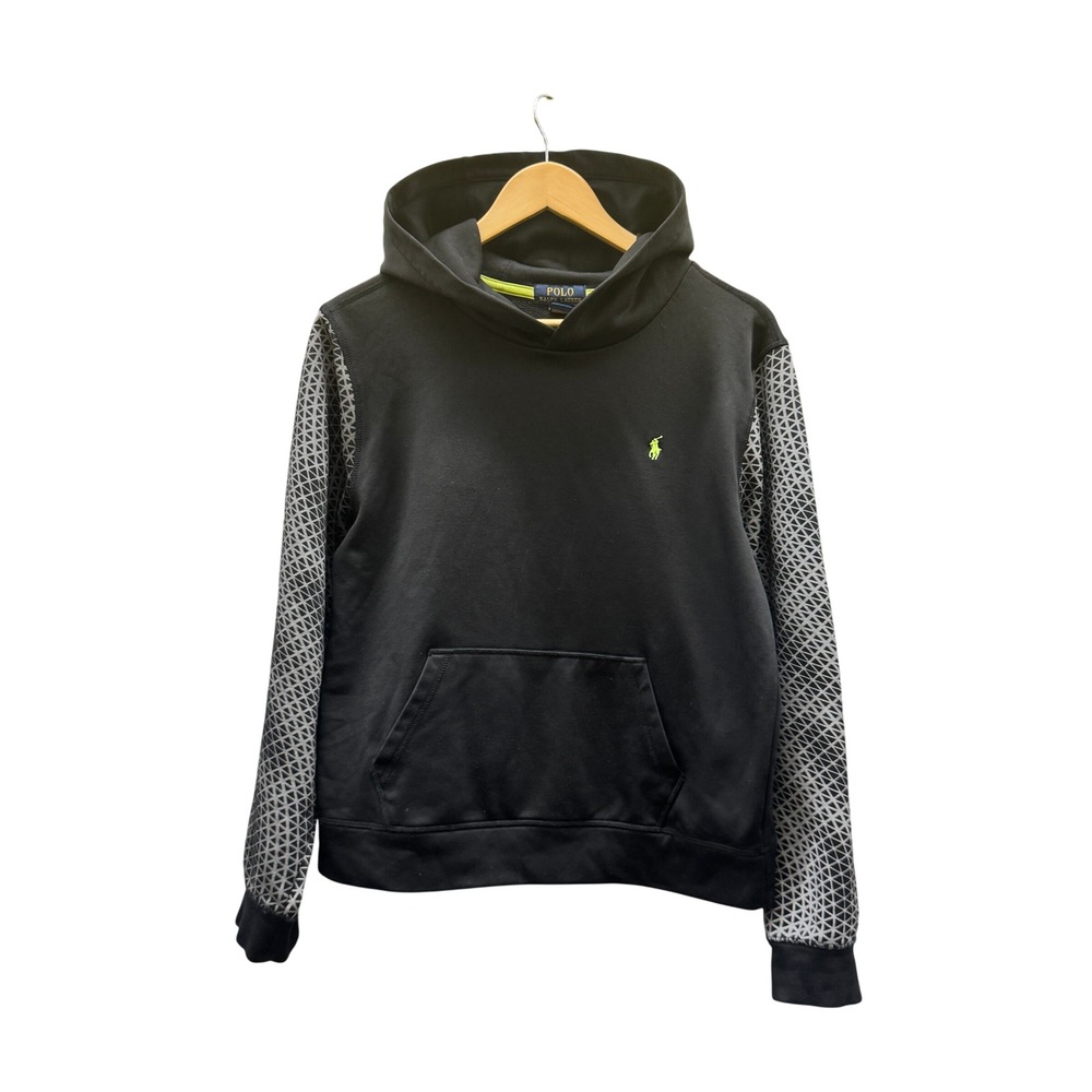 Size XL 18-20 Ralph Lauren Kids Performance Hoodie Black Grey Geometric Pattern